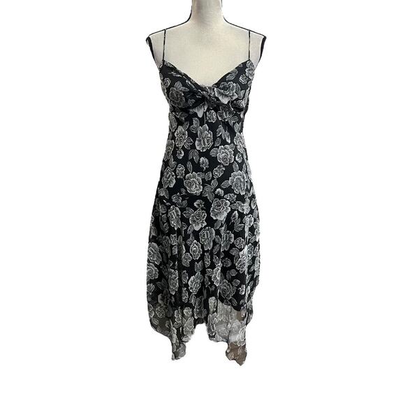 VTG Y2K B Darlin Black & Grey Floral Rose Pattern Ruffle Fairy Midi Dress 7/8 - Picture 3 of 6